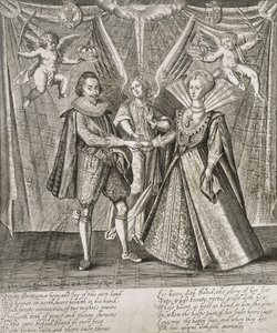 Feiring av ekteskapet til James VI og I (1566-1625) og Anne av Danmark (1574-1619) gravert av kunstneren
